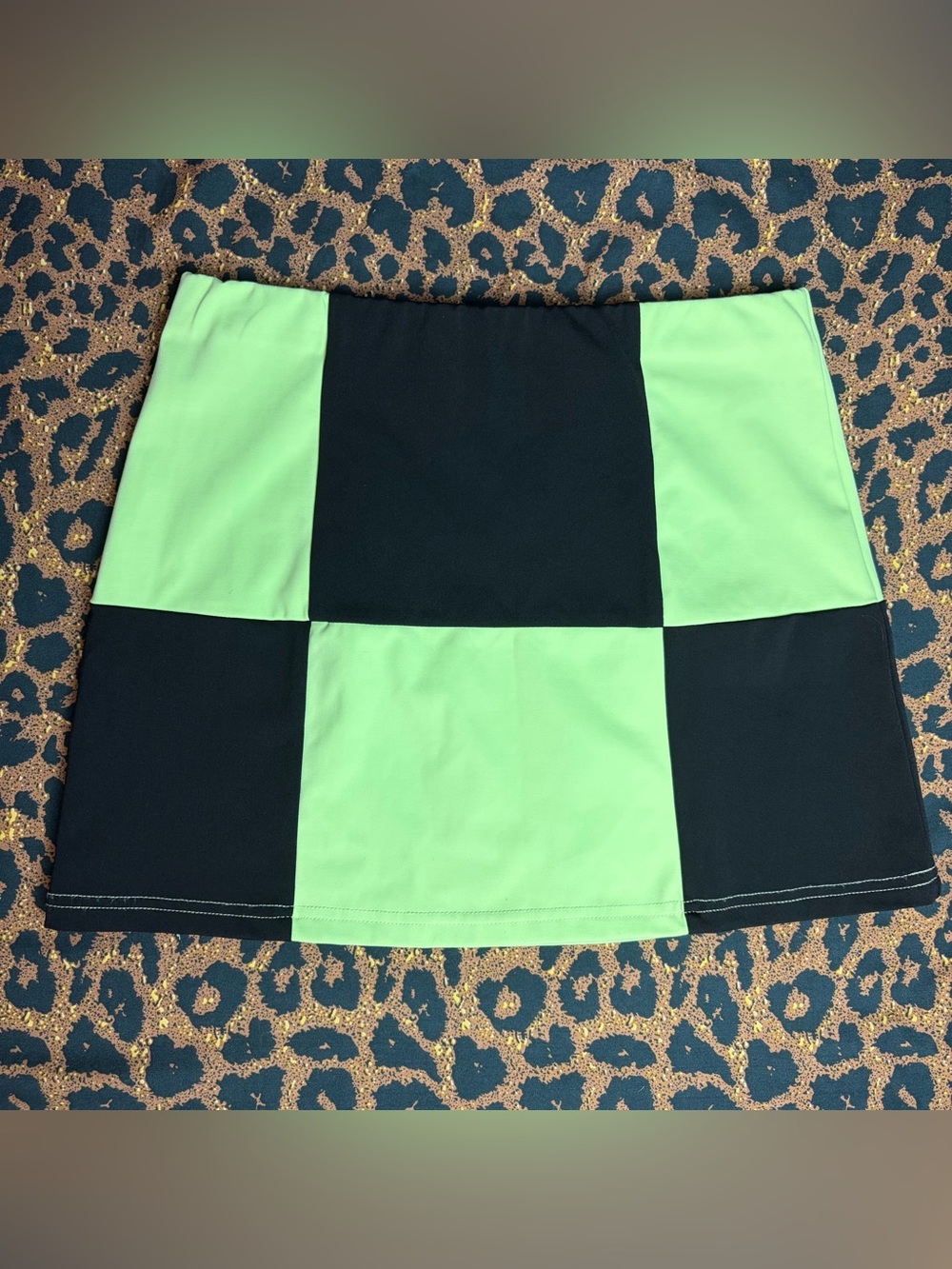 AKIRA Black and Green Checkerboard Mini Skirt
